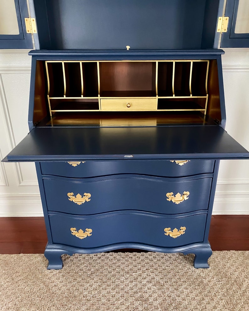 SOLD Vintage Antique Secretary Desk Secretary Hutch Serpentine Drawers