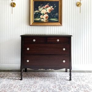 SOLD! Antique Dresser, Mahogany Dresser, Nursery Dresser, Vintage Nightstand, Entryway Chest, Chest of Drawers, Dark Walnut Dresser