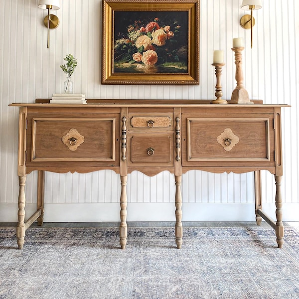 SOLD! Antique Buffet, Vintage Sideboard,  Entryway Console, Jacobean Buffet, Farmhouse Console, Solid Wood, Raw Wood Dresser, Wood Credenza