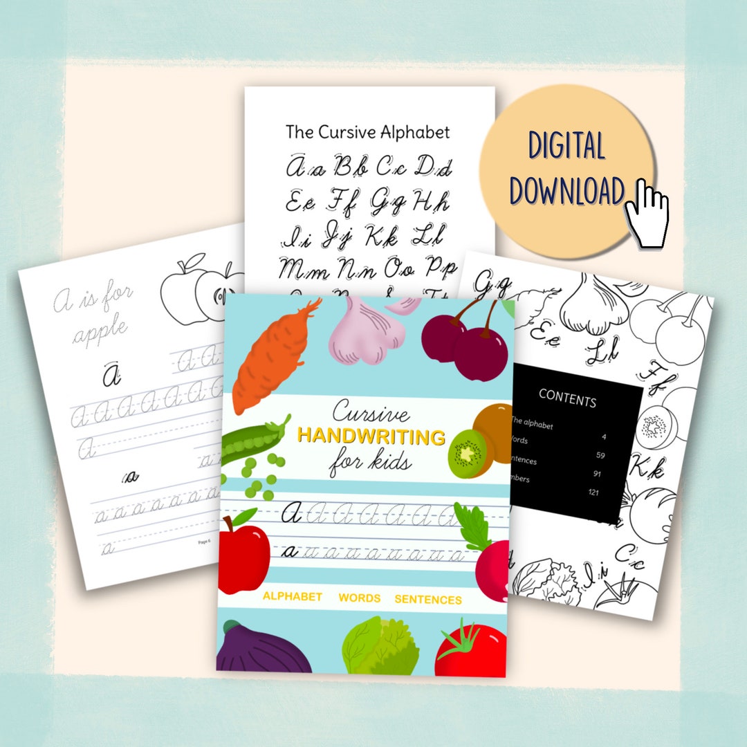 Cursive Handwriting Workbook for Kids Printable PDF | 100+ Page Cursive ...