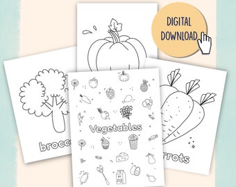 Kolorowanki z warzywami dla dzieci 4+ do druku w formacie PDF | Arkusze ćwiczeń o jedzeniu dla przedszkolaków i przedszkolaków | Aktywność edukacyjna dla maluchów