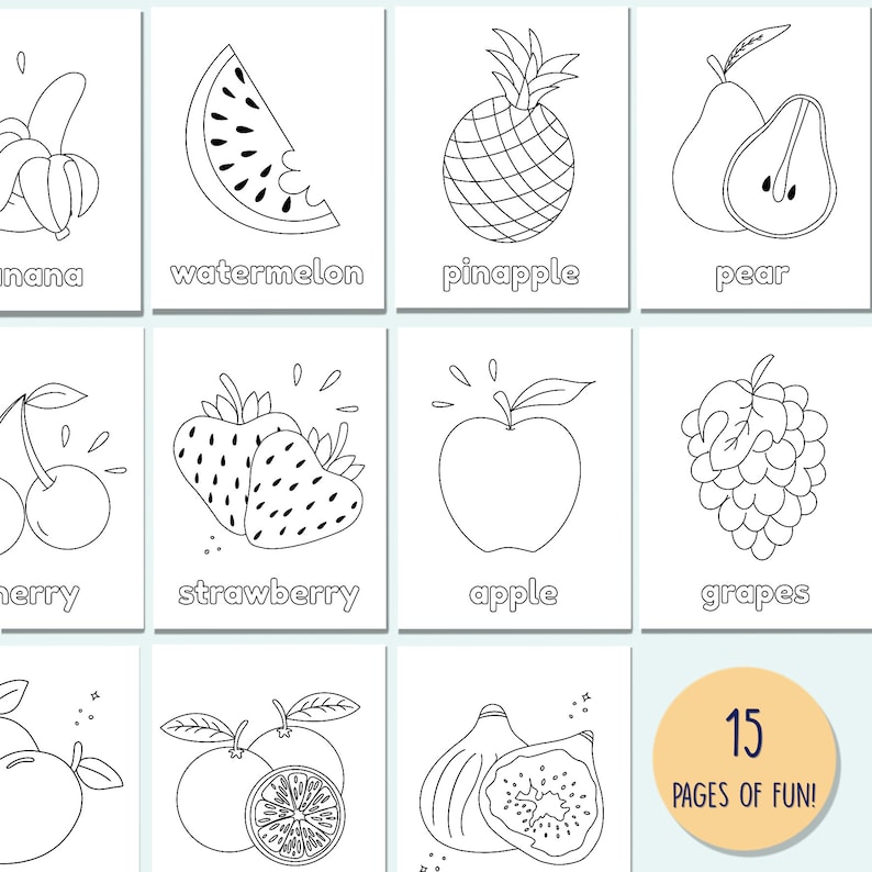 Printable Fruit Coloring Pages Etsy Printable Fruit Coloring Pages Etsy