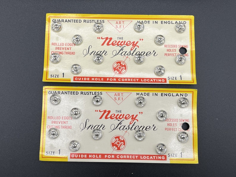 Newey Snap Fastener Vintage Haberdashery Metal Size 1 on Original Card Sewing Press Studs Black