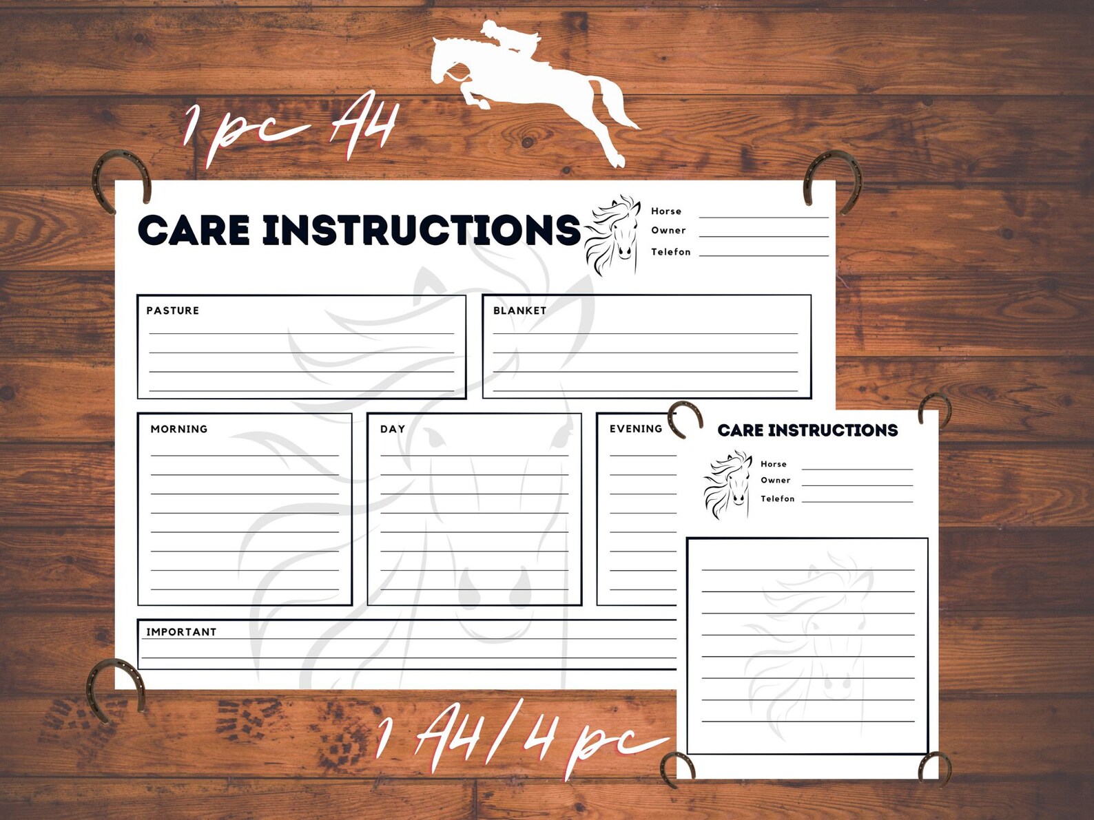Printable Horse Care, Horse Planner, Horse Day Care, Horse Foodplanner ...