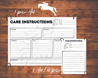 Printable Horse Care, Horse planner, Horse Day care, Horse foodplanner, & Horse note, Stable note, Stable info, Horse info