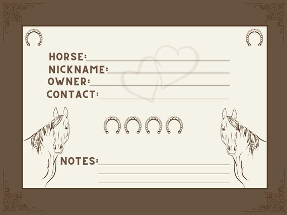 Printable Horse Stable Card. Horses Name and Instructions. - Etsy UK
