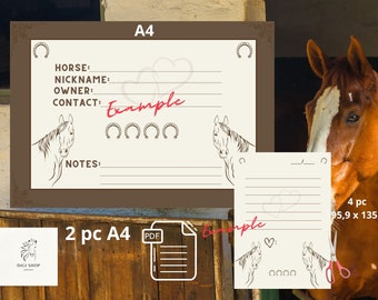 Printable Horse Stable Card and note. Horses name and instructions. Important notes. 2 pc x A4.