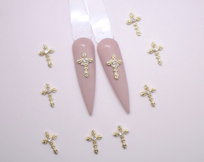 10 Pieces Gold Cross Nail Decals Cross Nail Charms 3D Gold Etsy