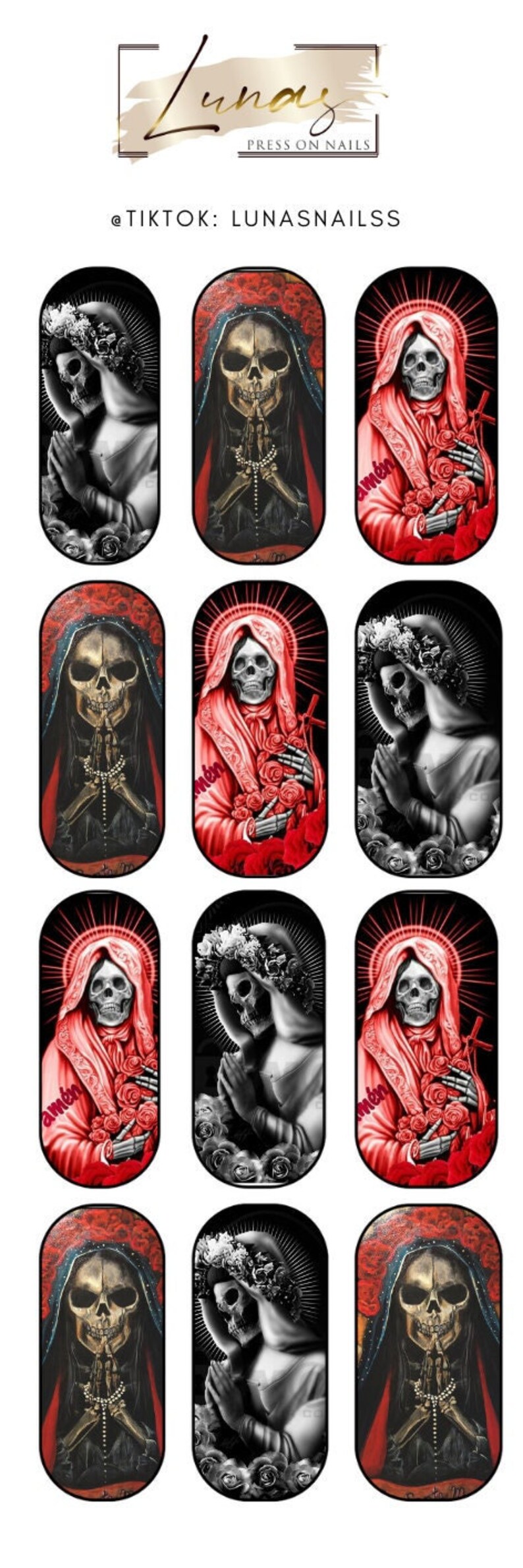 Santa Muerte Nail Decals Waterslide Nail Decals Halloween Etsy