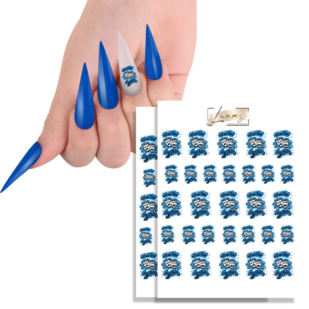 Waterslide Nail Decals, Airbrush Nail Decals, Smile Now Cry Later Clown Decals for Nails, Laugh