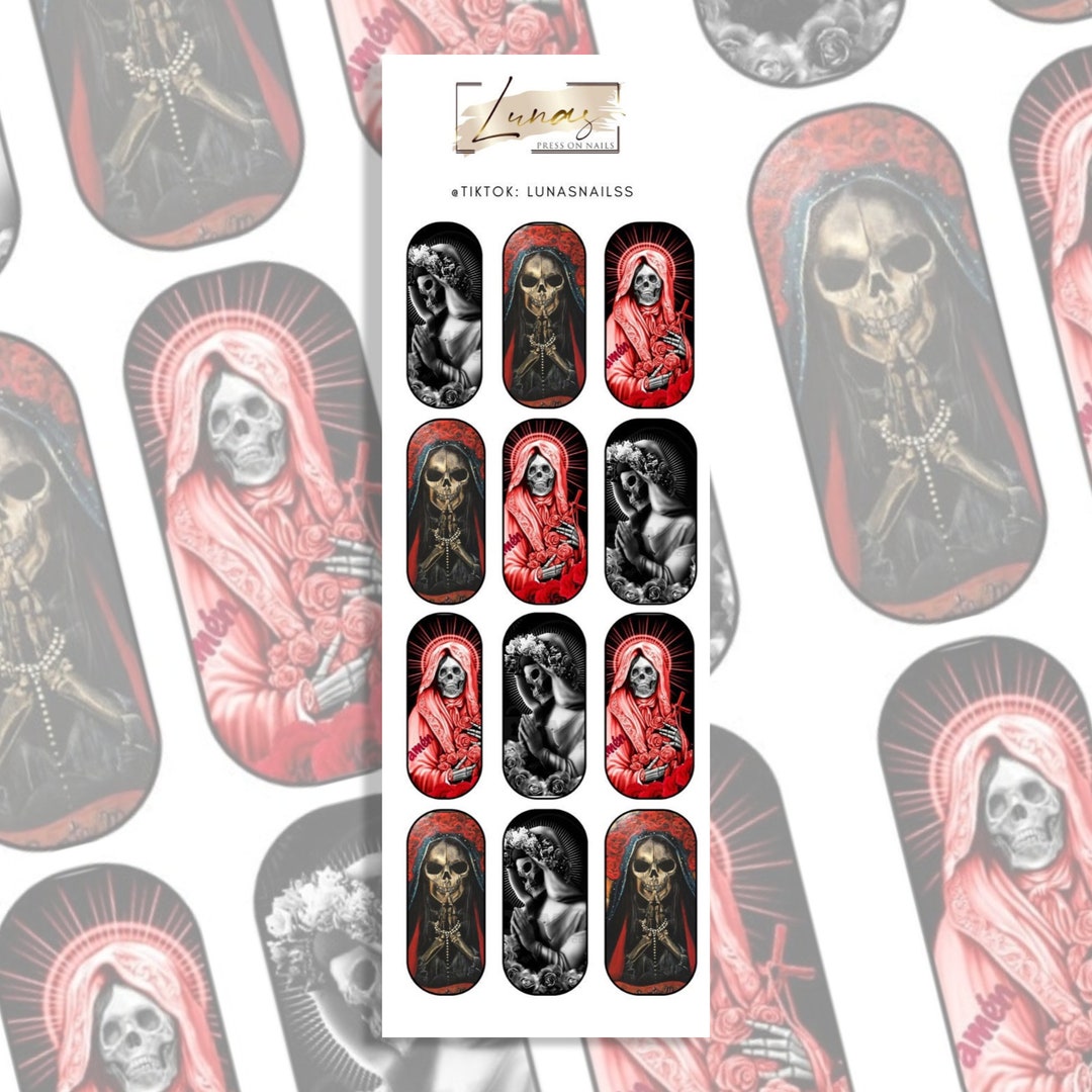 Santa Muerte Nail Decals Waterslide Nail Decals Halloween Etsy