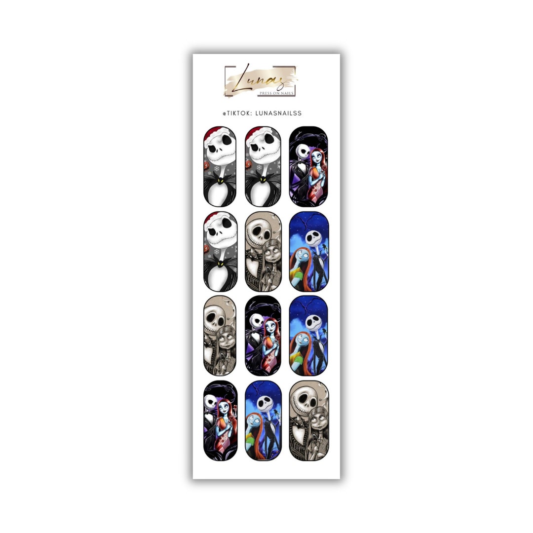Jack & Sally Waterslide Nail Decals, Halloween Nail Decals, Halloween