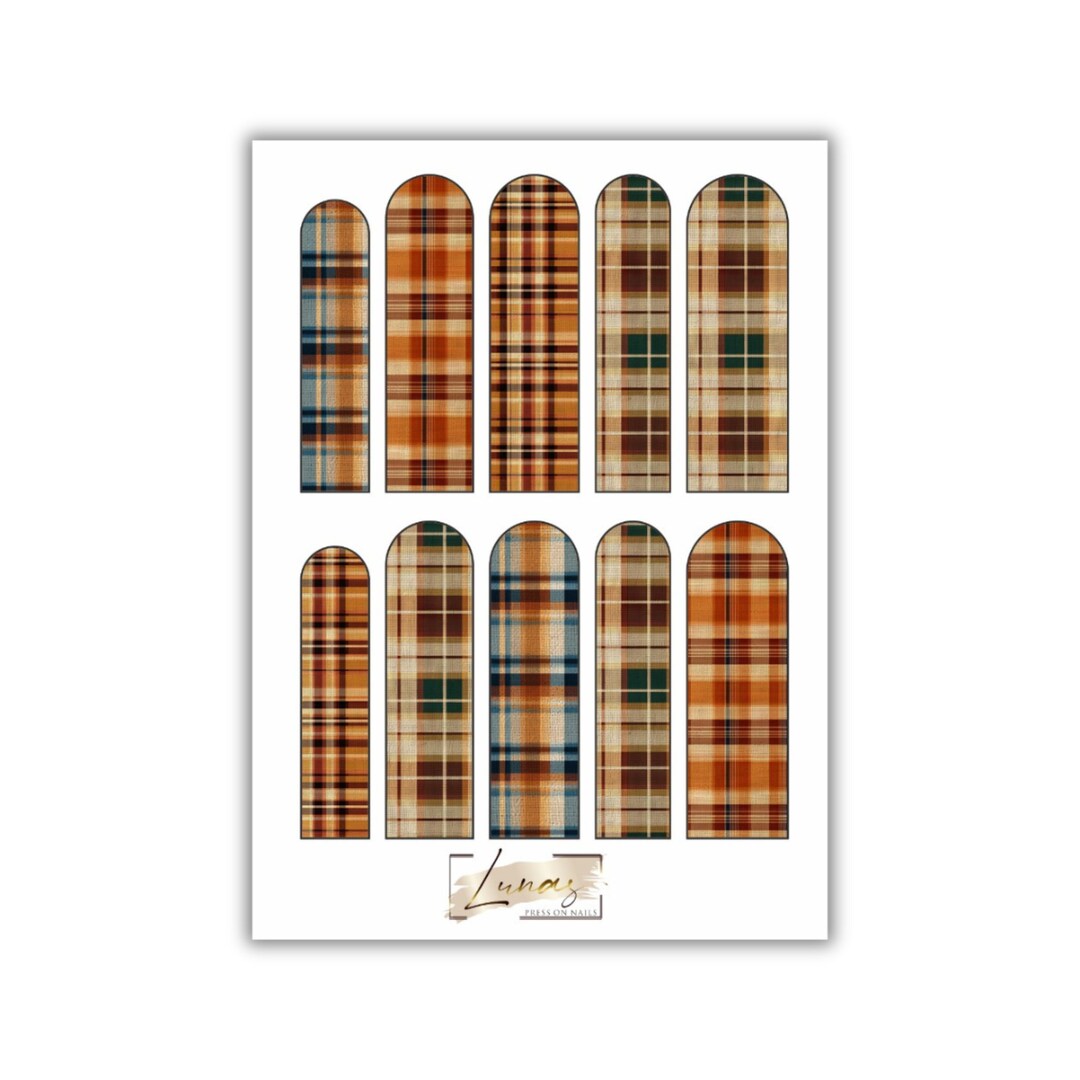 Waterslide Nail Decals, Waterslide Nail Wraps, Plaid Brown Fall Nail