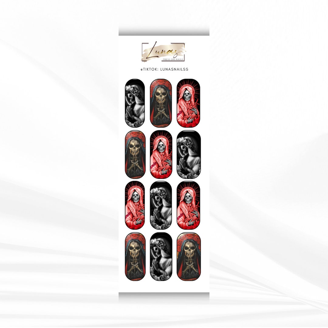 Santa Muerte Nail Decals Waterslide Nail Decals Halloween Nail Decals Halloween Nails Nail Tools