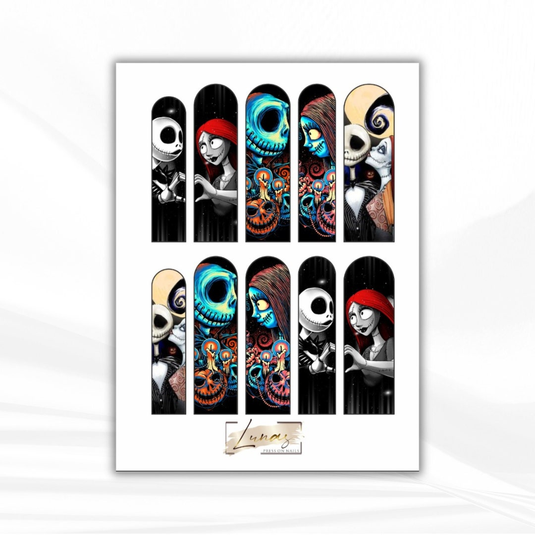 Waterslide Nail Decals, Jack and Sally Nail Decals, Halloween Nail