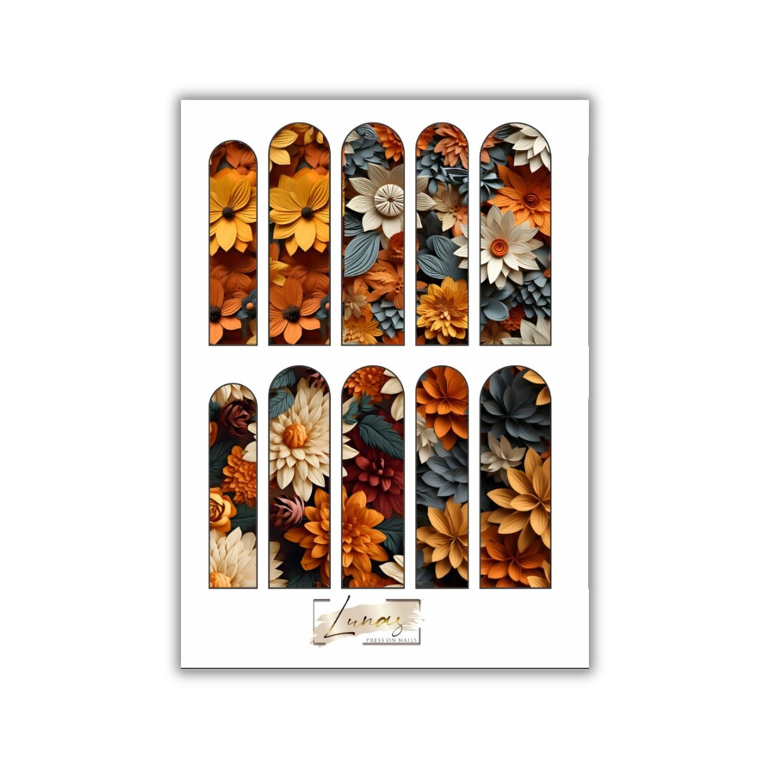Waterslide Nail Decals, Waterslide Nail Wraps, 3D Fall Floral Nail
