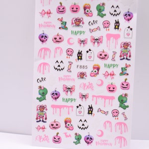 Halloween Nail Stickers, Pink Girly Halloween Nail Stickers, Decals for Nails, Horror Nail Stickers
