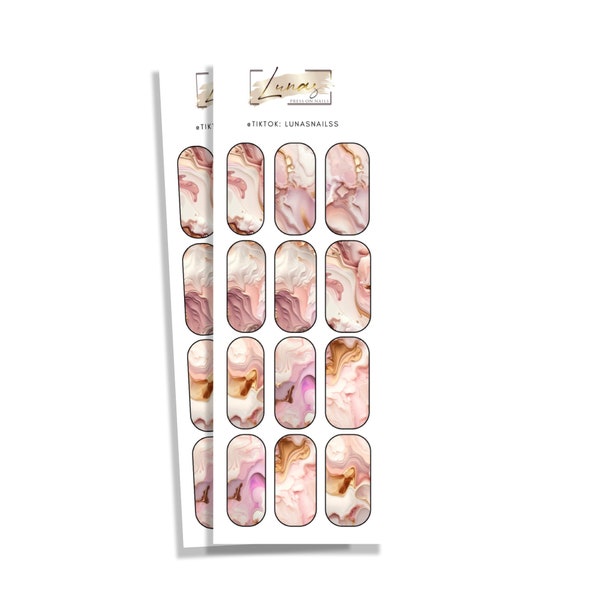 Pink and Blush Marble Waterslide Nail Decals, Waterslide Nail Wraps, Cream and Pink Blush Marbled Nail Decals, Water Transfer Nail Wraps