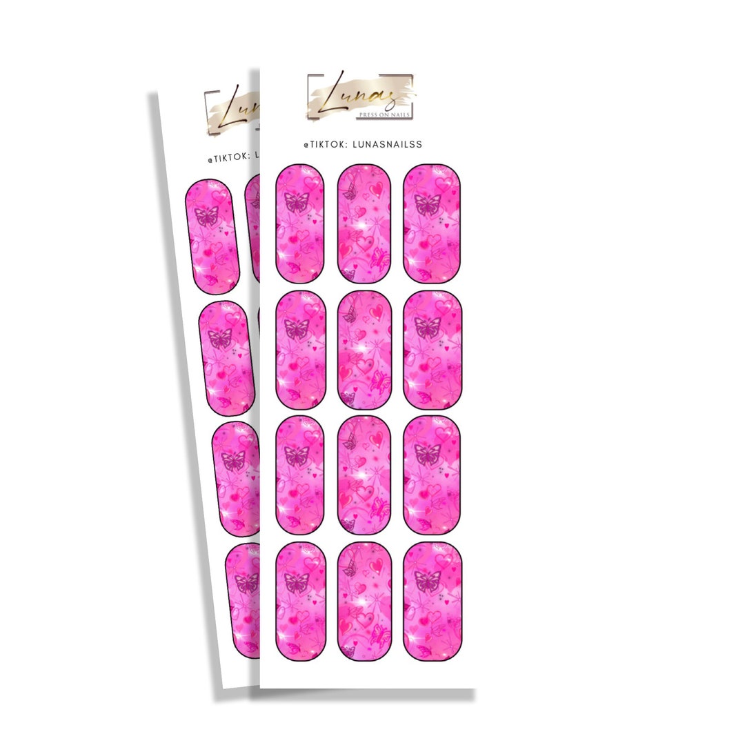 Waterslide Nail Decals Pink Airbrush Hearts Butterfly Etsy