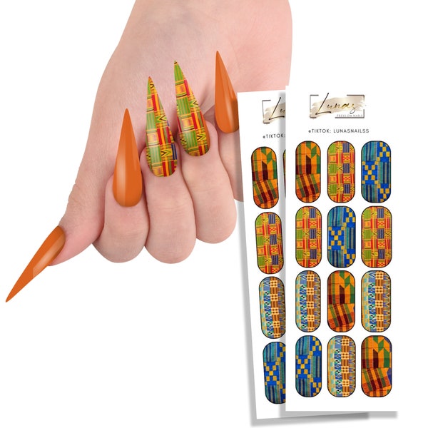 Waterslide Nail Decals, Waterslide Nail Wraps, Kente Cloth Nail Wraps, Kente Cloth Nail Decals, Decals for Nails