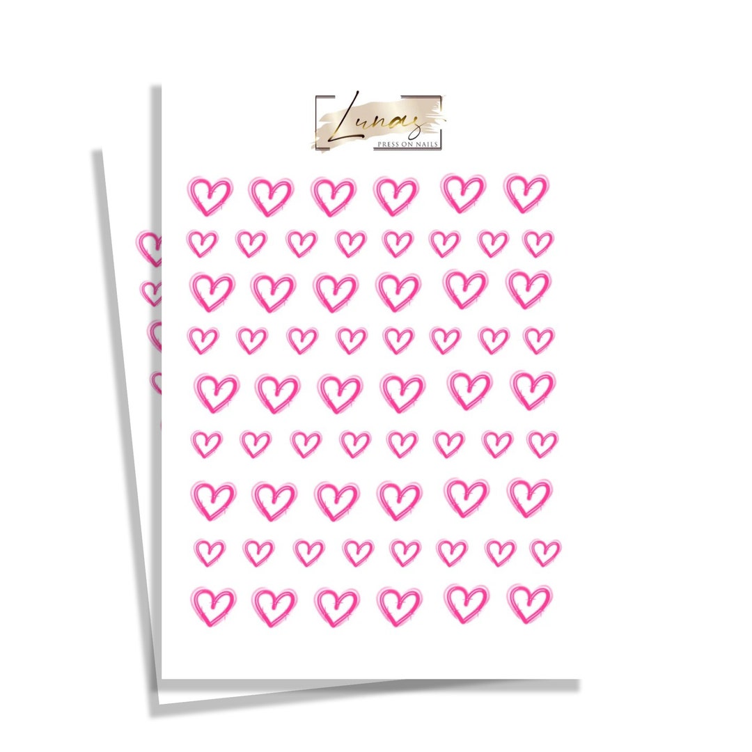 Waterslide Nail Decals, Airbrush Heart Nail Decals, 90s Aesthetic Nail Decals, Hot Pink Heart