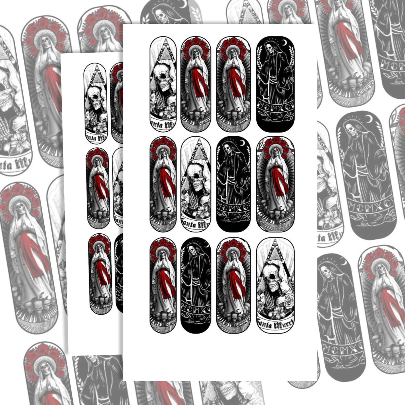Santa Muerte Nail Decals Waterslide Nail Decals Halloween Etsy