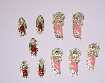 10 PCs Pink San Judas Virgin Mary Nail Charms, San Judas Tateo Nail Charms, Virgen De Guadalupe Alloy Charms