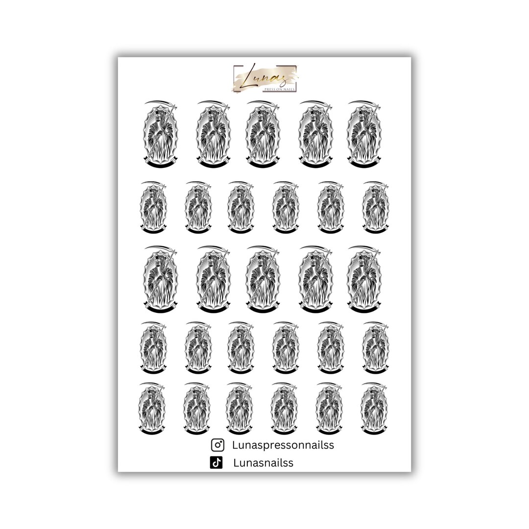 Waterslide Nail Decals, Decals for Nails, Santa Muerte Nail Decals