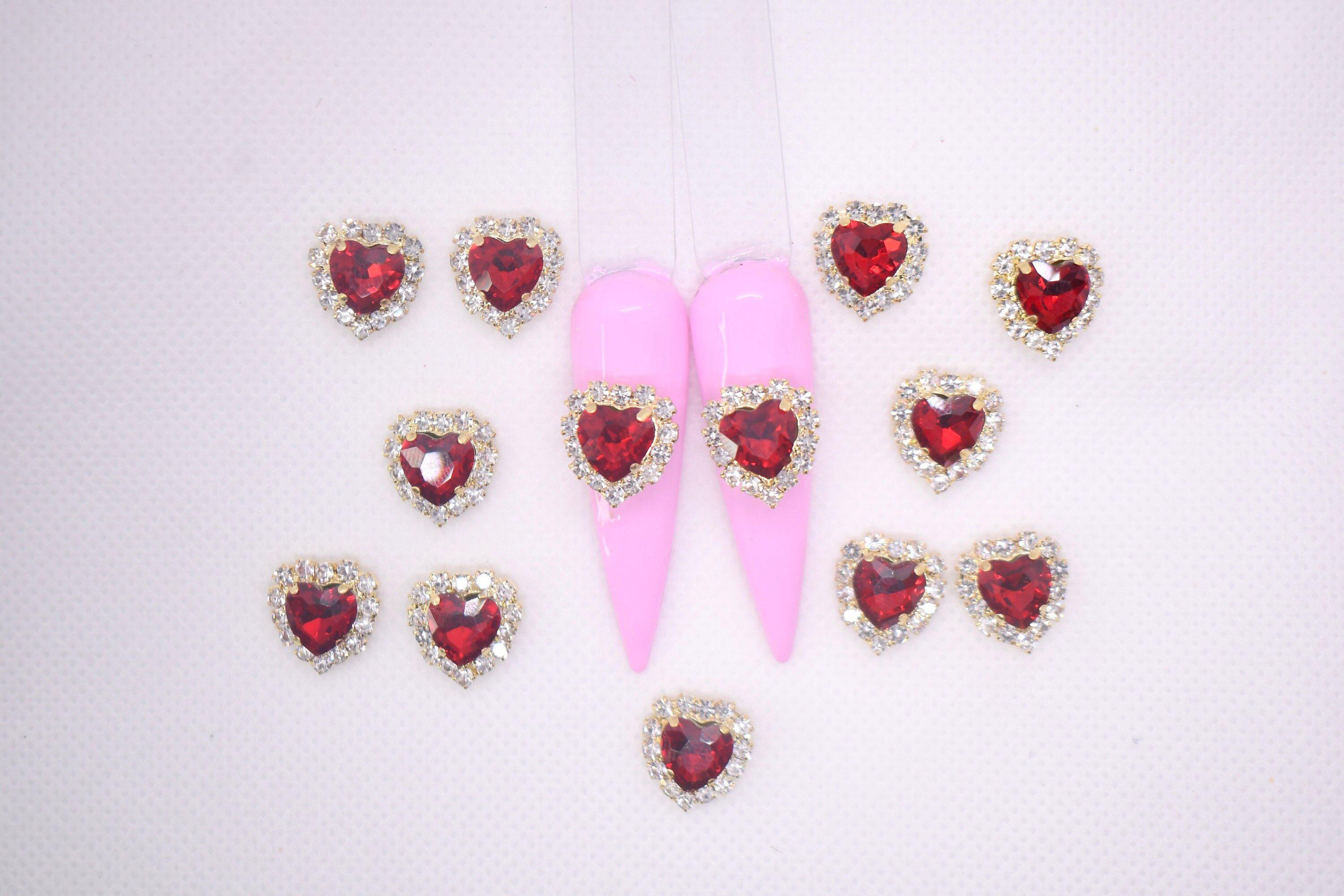 767 PCS Red Heart Nail Charm Love Nail Art Rhinestones Red Gold Round Beads  Flatback Drill Sparkly Gold Heart Stud for Nail Art Craft Clothes Shoes