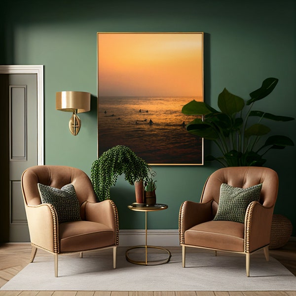 Surf Seaside Sunset Coastal Ocean Print Neutral Beach Decor Serene Sea Photography Sunset Wall Art Ocean Photography Sunrise Minimalist Gold