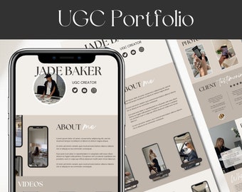 Plantilla de sitio web de portafolio UGC editable, kit de medios de Canva