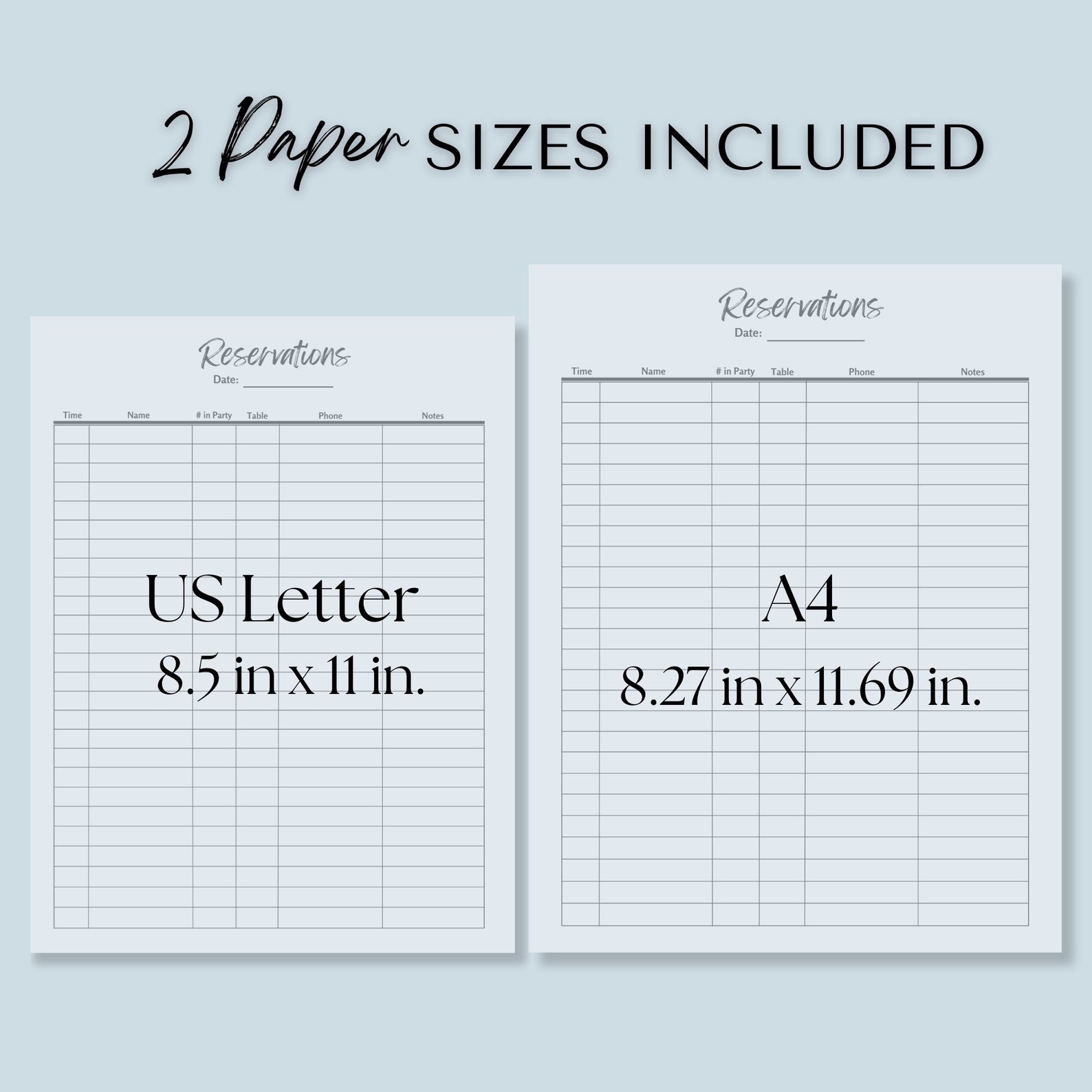 Printable Restaurant Reservation List, Table Reservation Form, Reservation Sheet, Minimalist ...