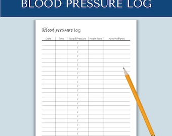 Blood Pressure Log Printable, BP Tracker, Vital Signs, Medical Tracker, Blood Pressure Chart, Hypertension, Caregiver Log, Low BP Chart
