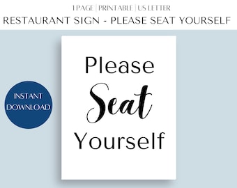Please Seat Yourself Sign, Digital Restaurant Sign, Welcome Seat Yourself, Business Sign, Minimalist, Funny Bathroom Sign, Bathroom Decor