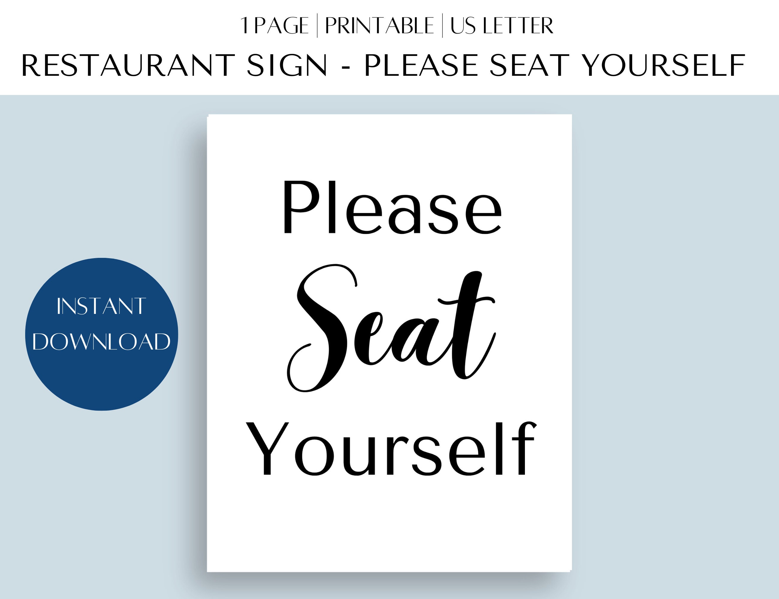 Please Seat Yourself Printable Sign, Digital Restaurant Sign, Seat ...