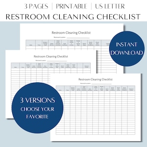 Restroom Cleaning Checklist, Printable Cleaning Log, Bathroom Cleaning Chart, Restroom Sanitary Checklist, Restaurant Restroom Cleaning Log