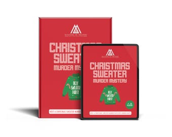 Kit de juego de misterio y asesinato para fiesta de suéteres navideños en la oficina para 4 a 20 jugadores