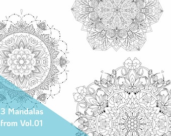 Printable Coloring Sheets - 3x complicated Mandalas