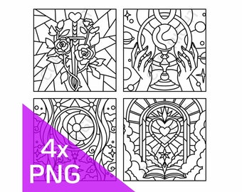 4x Printable Coloring Pages - Window Color Templates - Instant Download