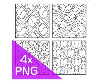 4x Printable Coloring Pages - Window Color Templates - Instant Download