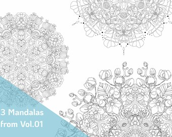 Printable Coloring Sheets - 3x complicated Mandalas