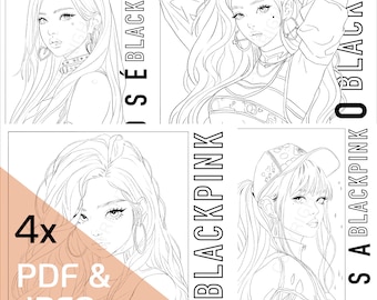 4x Printable Coloring Pages - BLACKPINK - Instant Download