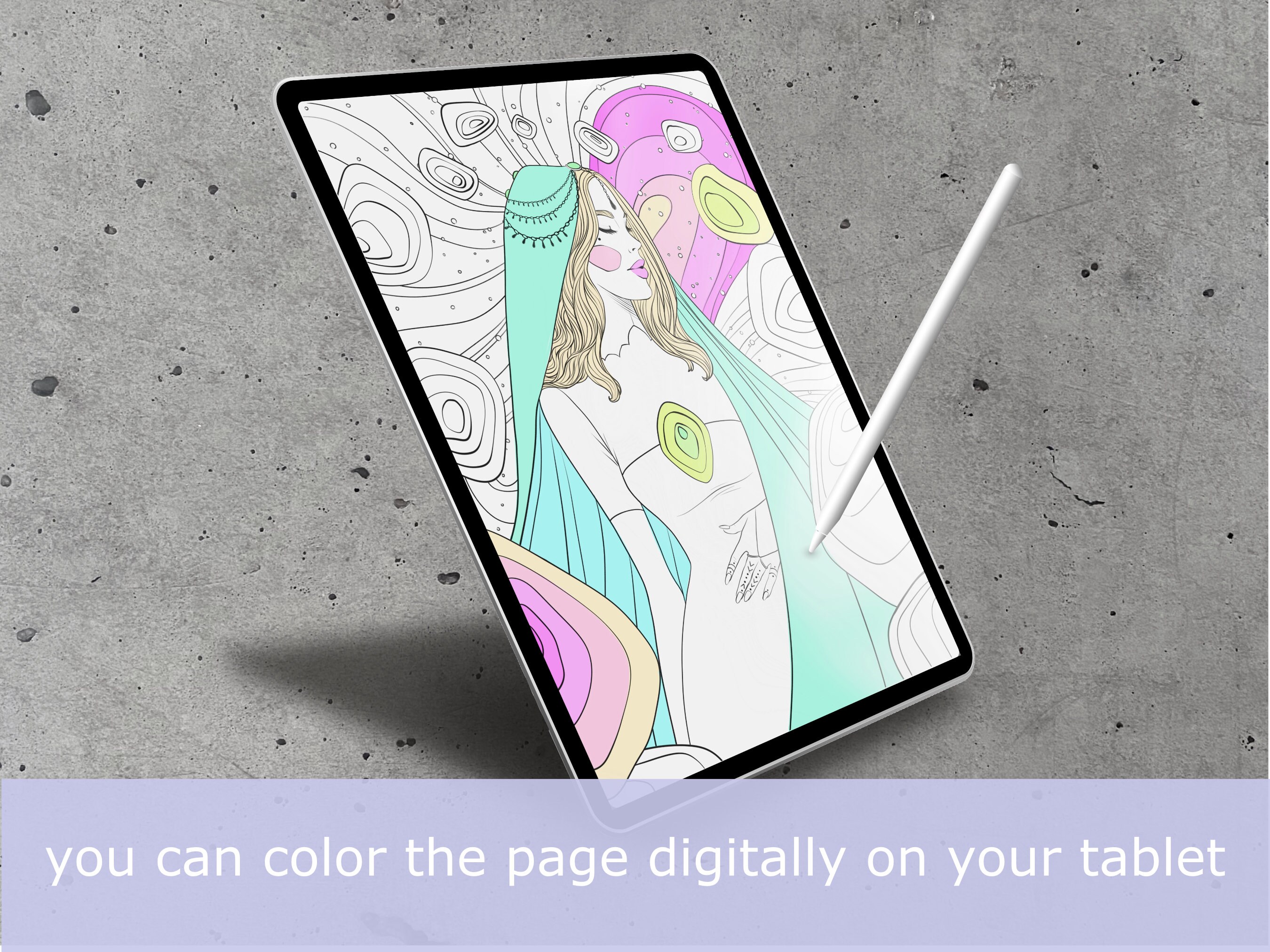 Digital Coloring Page Fantasy Mystical Woman - Etsy