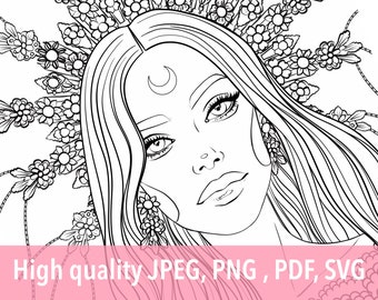 Digital Coloring Page | Fantasy Mystical Woman