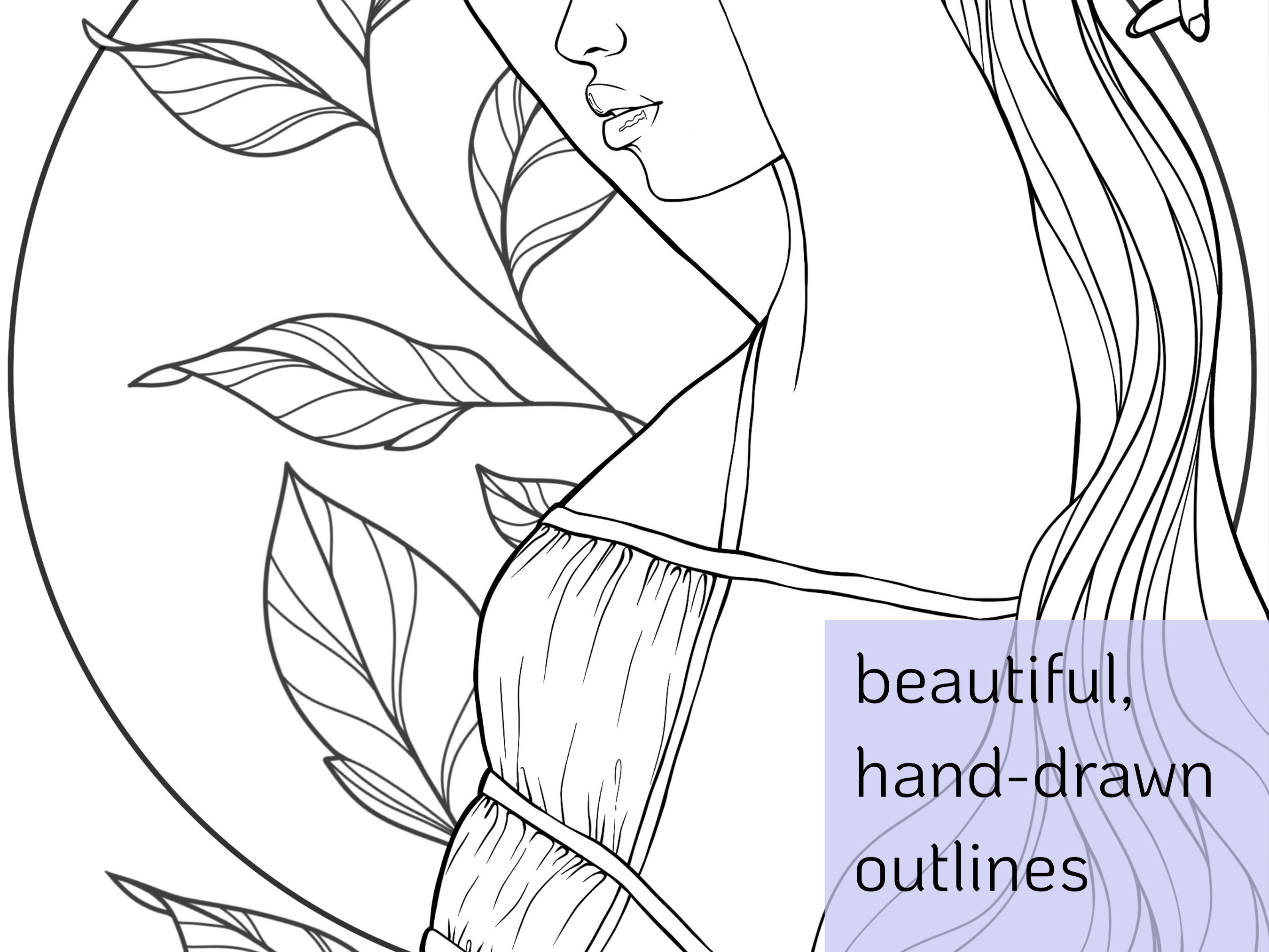 4x Printable Coloring Pages Mystical Woman Instant Download - Etsy
