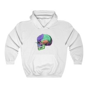 Felpa con cappuccio a teschio - &#39;Get Technical&#39;. Regalo felpa con cappuccio, felpa unisex, regalo studente di medicina, immagine del teschio, felpa con cappuccio ad acquerello, felpa calda con cappuccio