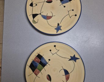 ヴィンテージ セラマー スペイン製 セラミックプレート。抽象的なシュールレアリスム装飾、ミロ風 9インチ