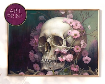 Floral Skull Art Print: Dark Academia Gothic Decor