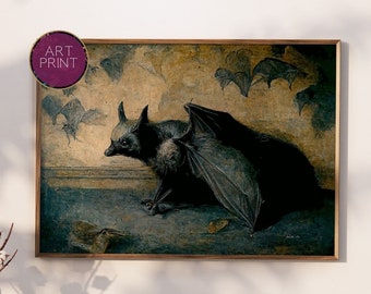 Antique Bat Art Print: Dark Academia Gothic Wall Decor