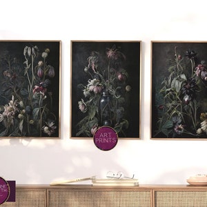 Floral Apothecary Dark Academia 3-Image Printed Art Collection vol 2: Gothic Moody botany Cottagecore Macabre Wall Decor Dark Florals Prints